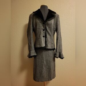 Metrostyle Gray, Black, & Silver Metallic Blazer & Skirt Set Size 12